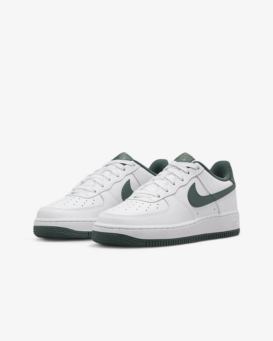 Nike Air Force 1 Older Kids' Shoes - White/Oil Green/Vintage Green