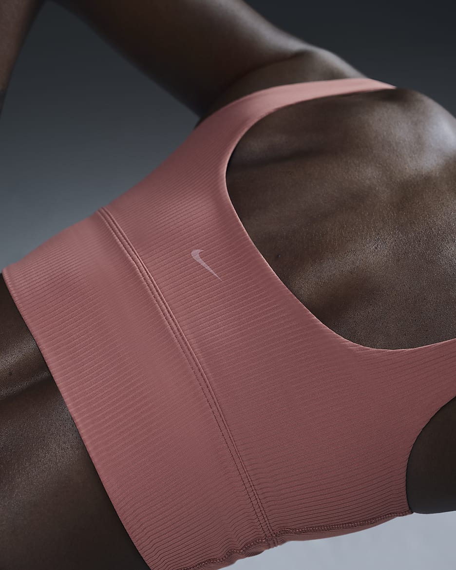 Bra deportivo de baja sujeción de talle largo con almohadillas para mujer Nike Zenvy Rib - Rosa cañón/Rosa cañón/Blanco