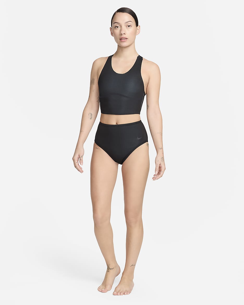 Top de midkini reversible para mujer Nike Swim Fusion - Negro