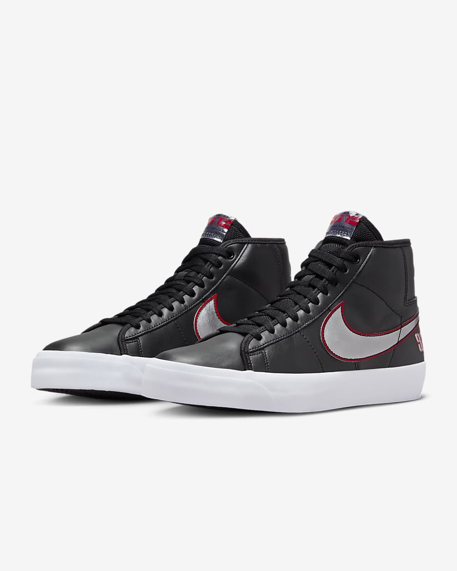 Nike Zoom Blazer Mid Pro GT Skate Shoes - Black/University Red/White/Metallic Silver