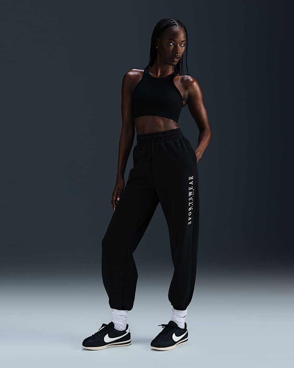 Pantalones deportivos oversized de tiro alto para mujer Nike Sportswear Phoenix Fleece - Negro/Blanco