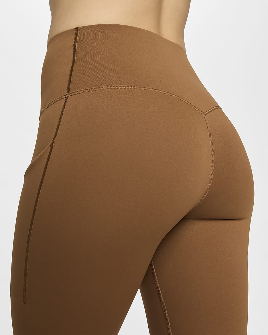 Nike Universa Women's Medium-Support High-Waisted 7/8 Leggings with Pockets - Light British Tan/Black