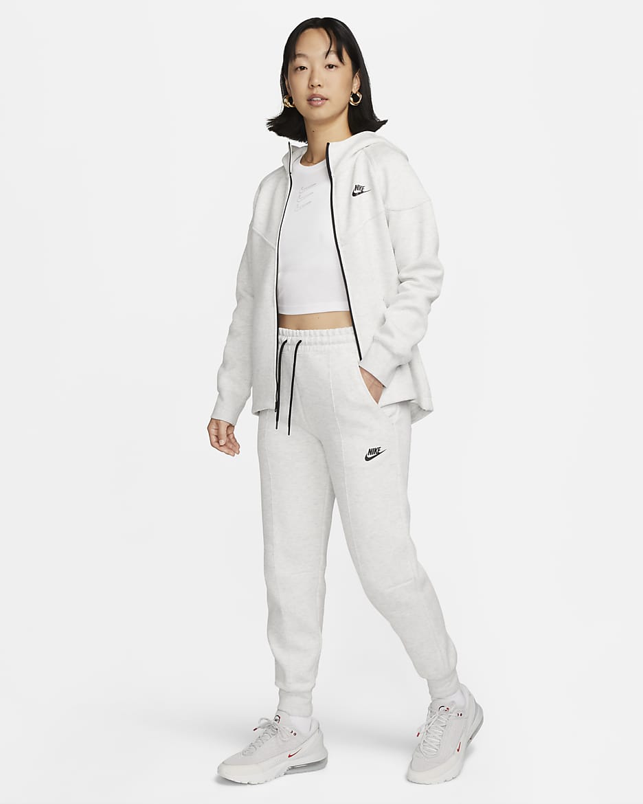 กางเกงจ๊อกกิ้งเอวปานกลางผู้หญิง Nike Sportswear Tech Fleece - Light Grey/Heather/ดำ