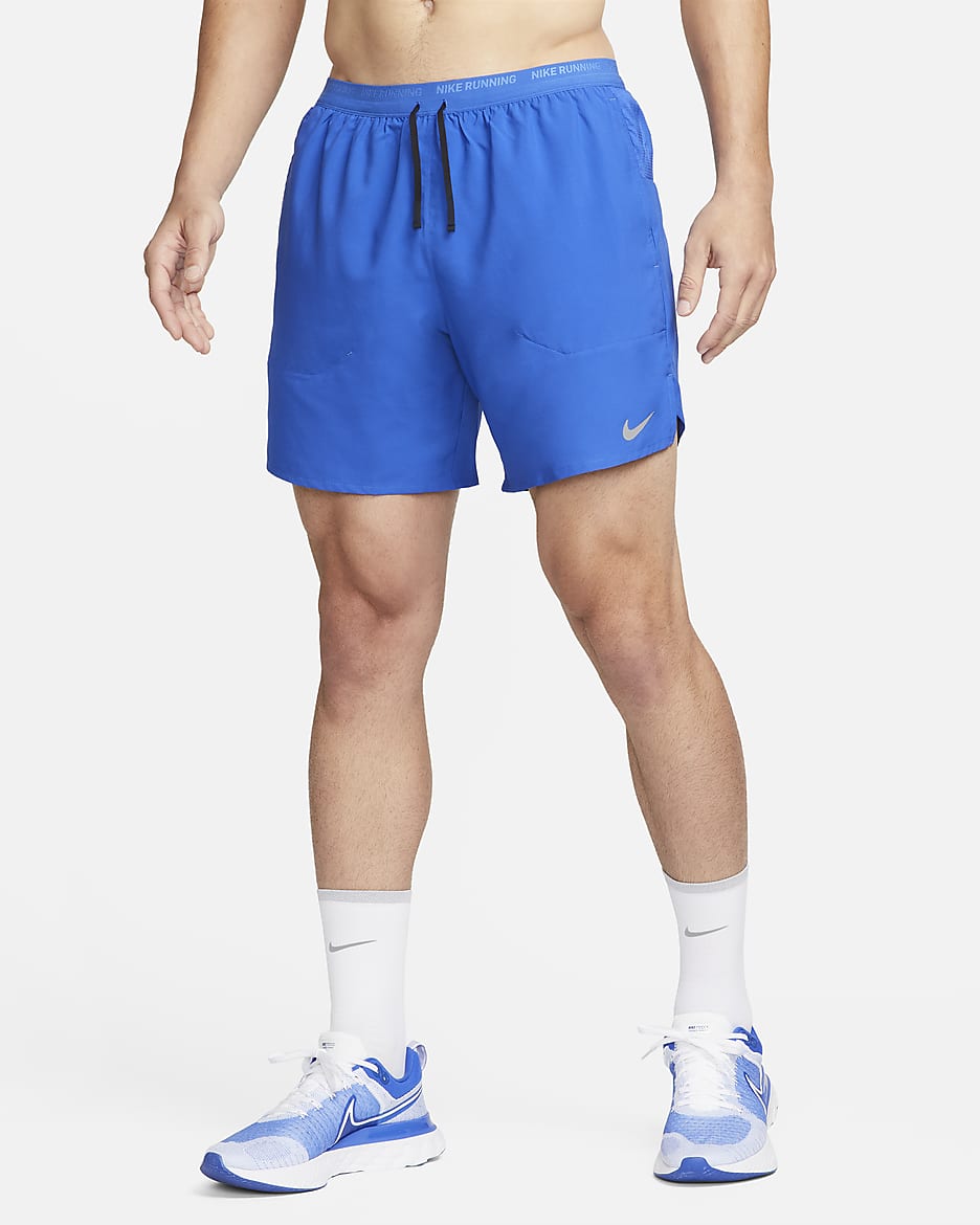 Nike Stride Dri-FIT hardloopshorts met binnenbroek voor heren (18 cm) - Game Royal/Zwart