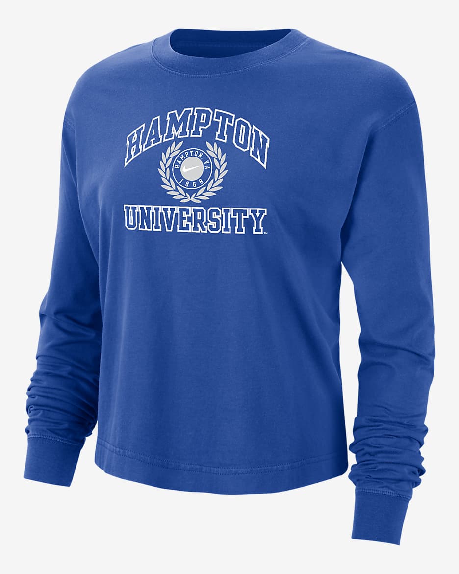 Playera de manga larga universitaria Nike de corte cuadrado para mujer Hampton - Royal juego