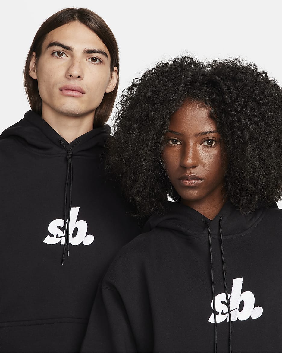 Hoodie pullover de skateboard em lã cardada Nike SB - Preto/Branco