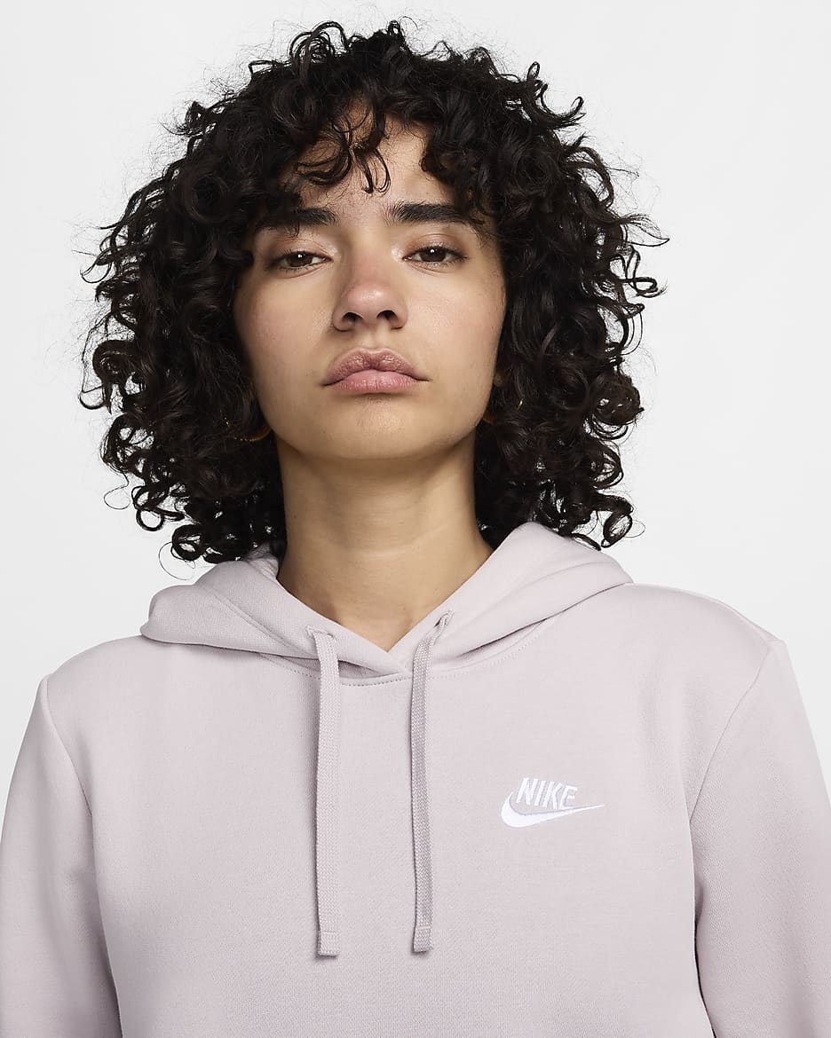 Sudadera con gorro sin cierre para mujer Nike Sportswear Club Fleece - Violeta platino/Blanco