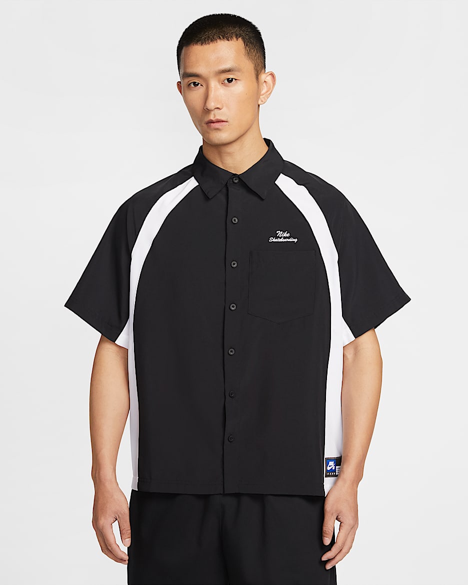 ナイキ SB Dri-FIT ウーブン ショートスリーブ ボウラーシャツ - ブラック/ホワイト/ホワイト