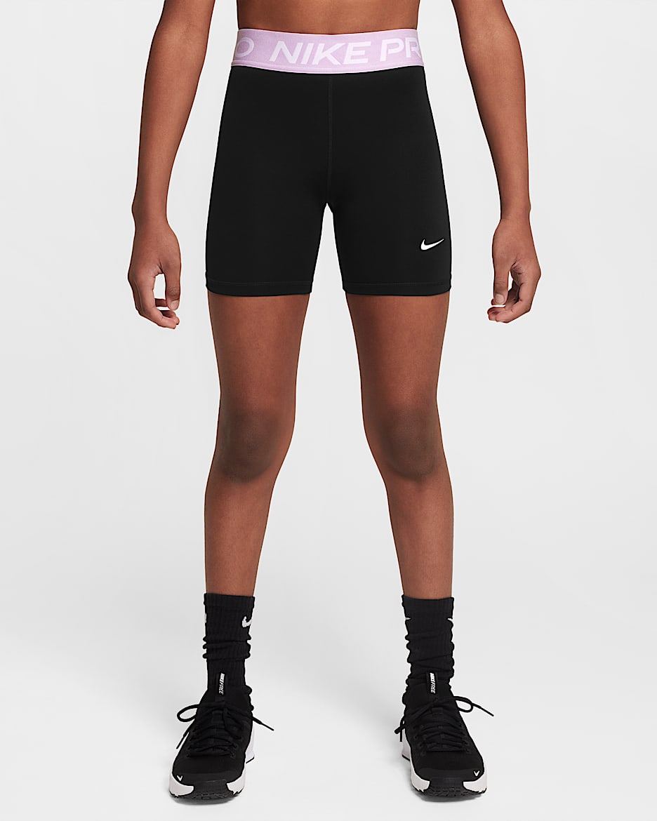 Nike Pro Older Kids' (Girls') Dri-FIT 13cm (approx.) Shorts - Black/Doll/White