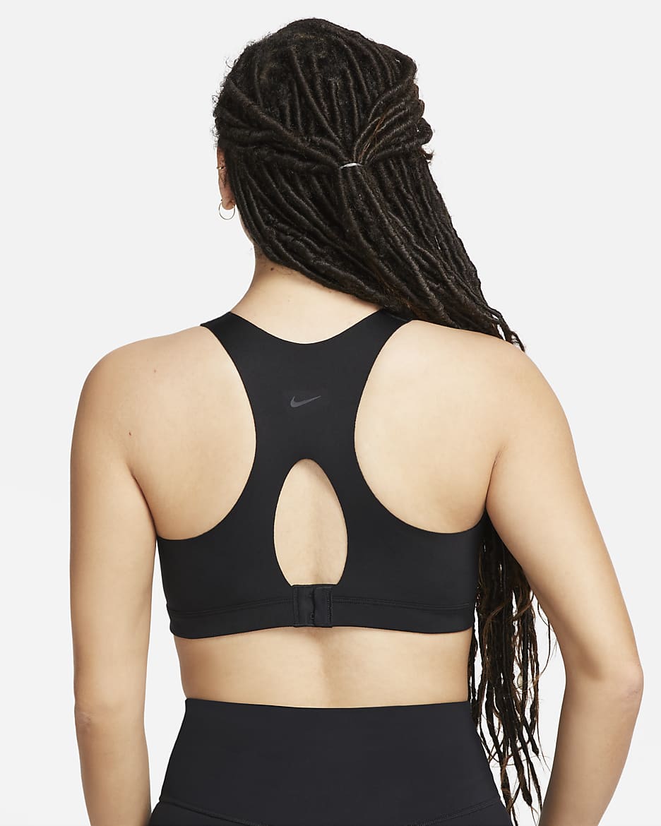 Brassière de sport rembourrée à maintien supérieur avec zip avant Nike Alpha pour femme - Noir/Noir/Dark Smoke Grey/Dark Smoke Grey