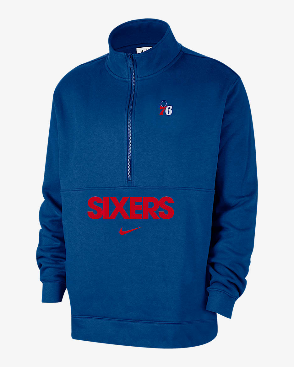 Sudadera Nike de la NBA de medio cierre para hombre Philadelphia 76ers Club Courtside - Azul enérgico/Rojo universitario