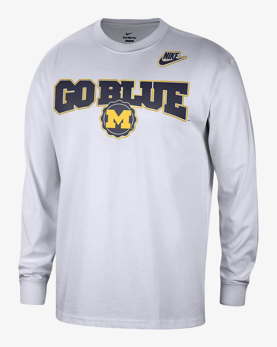 Michigan Max90 Men's Nike College Crew-Neck Long-Sleeve T-Shirt - White