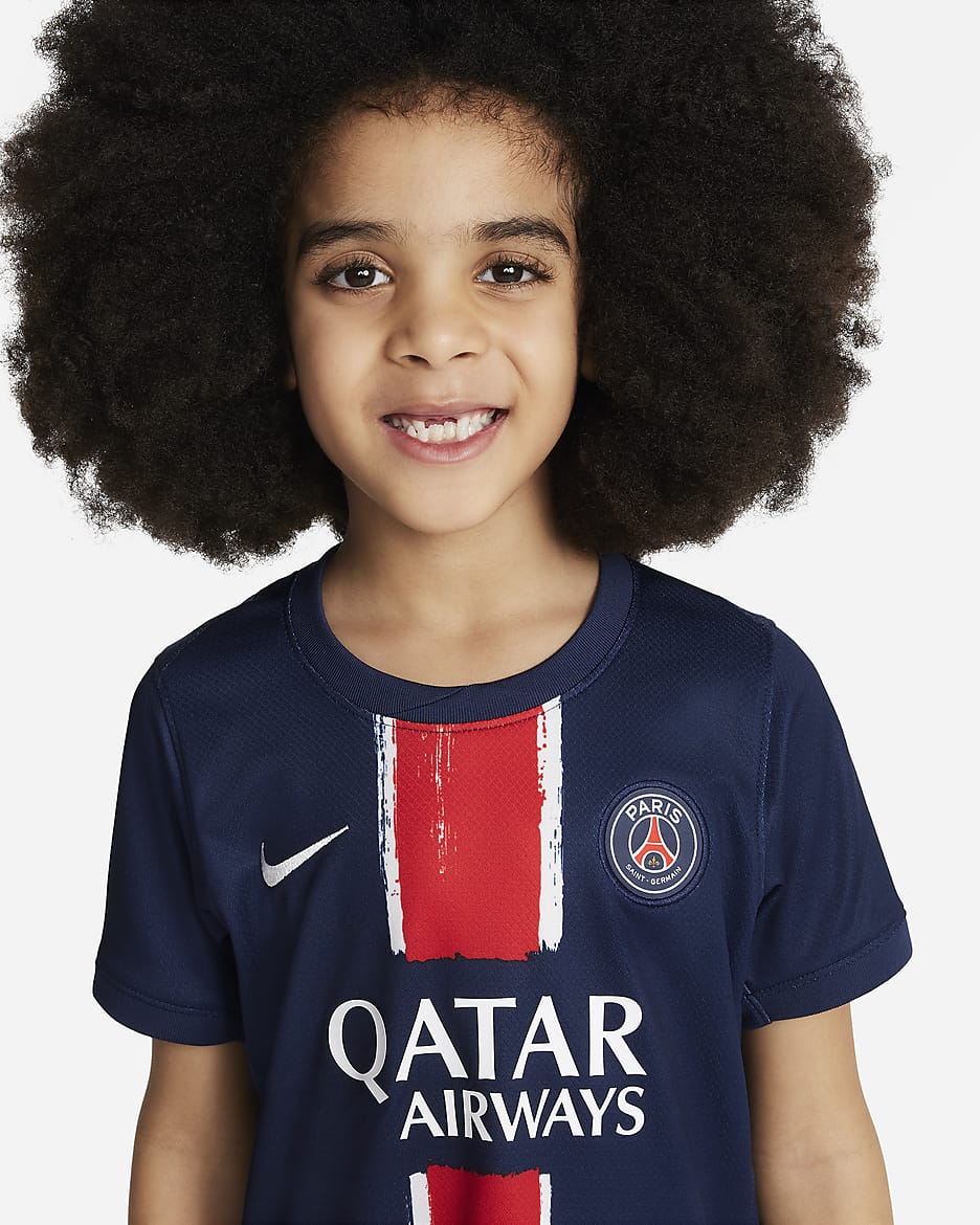 Paris Saint-Germain 2024/25 Stadium (hjemmedrakt) Nike Football Replica draktsett i tre deler til små barn - Midnight Navy/Midnight Navy/Hvit