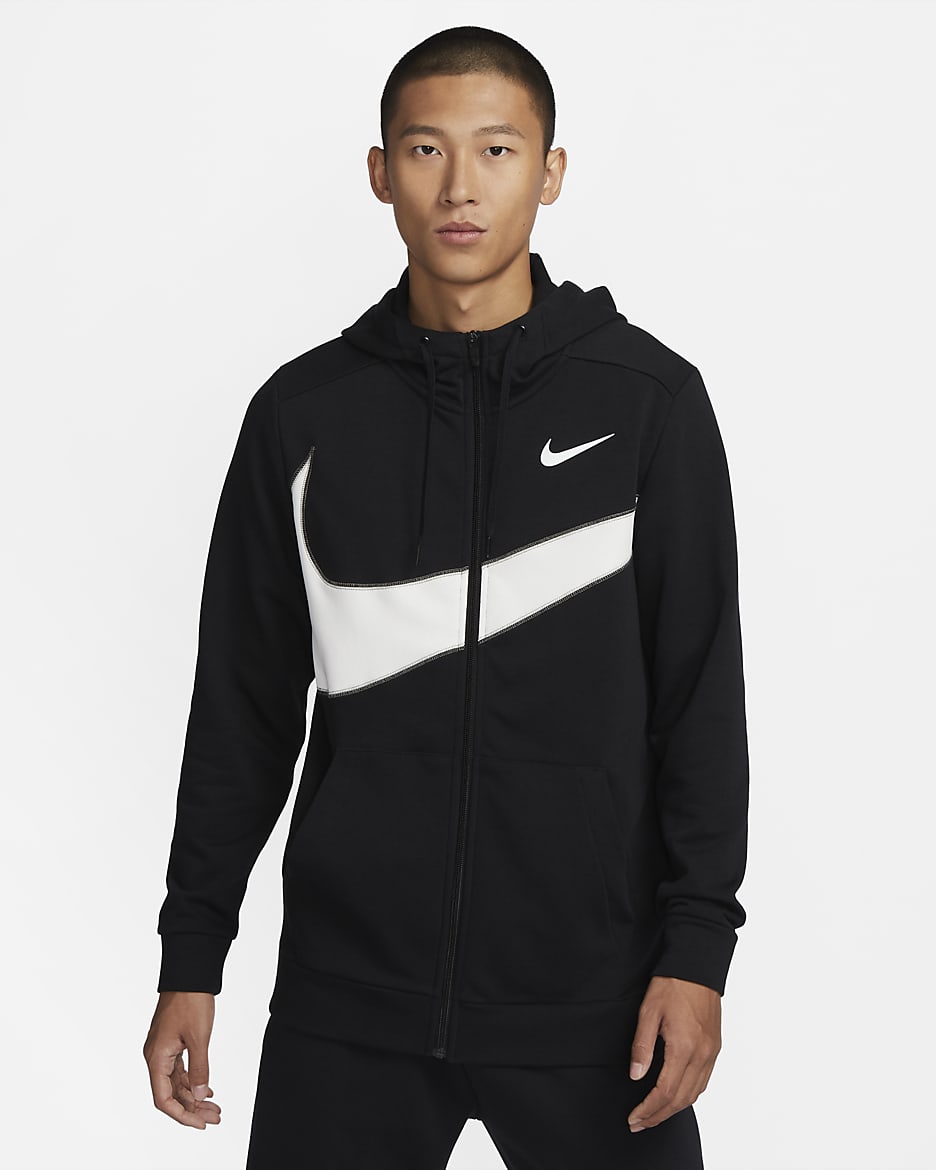 Nike Dri-FIT 男款 Fleece 全長式拉鍊健身連帽上衣 - 黑色/Summit White