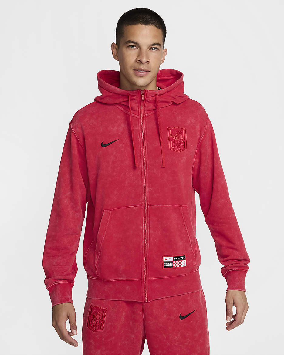 FC Liverpool Club Third Nike Fußball-Hoodie aus French Terry mit durchgehendem Reißverschluss (Herren) - University Red/Schwarz