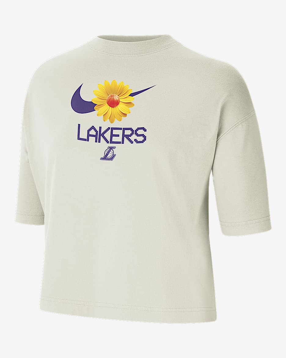 Playera de corte cuadrado Nike NBA para mujer Los Angeles Lakers Courtside - Puro