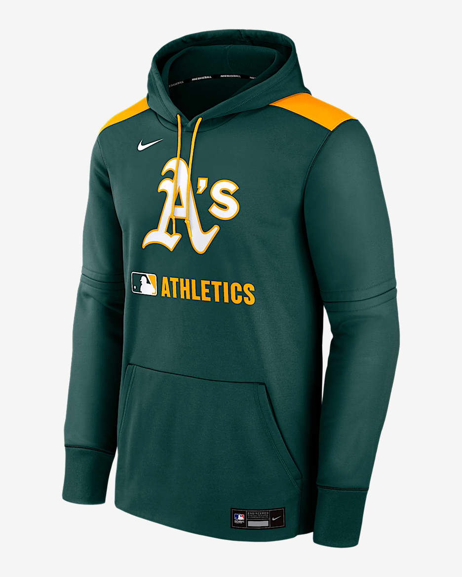 Athletics Authentic Collection Sudadera con gorro sin cierre Nike Therma de la MLB para hombre - Verde