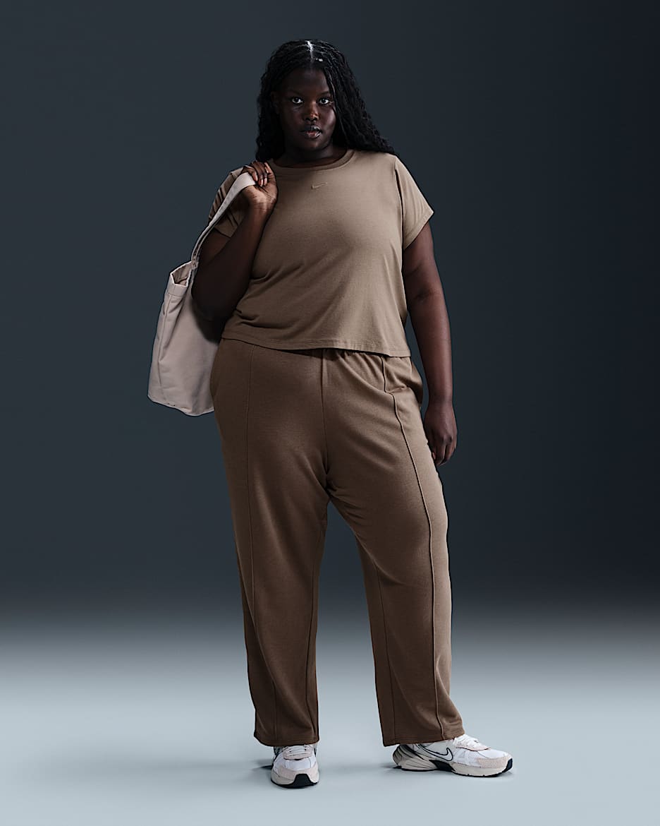 Pantalones deportivos de French Terry de tiro medio con dobladillo abierto para mujer (talla grande) Nike Sportswear Chill Terry - Marrón visón/Marrón visón