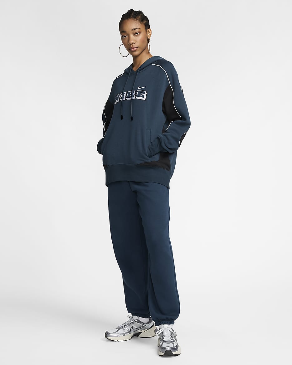 Nike Sportswear Women's Oversized Fleece Pullover Hoodie - Armory Navy/White