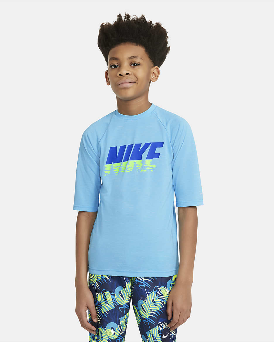 Nike Big Kids' Short-Sleeve Hydroguard Swim Shirt - Lagoon Pulse