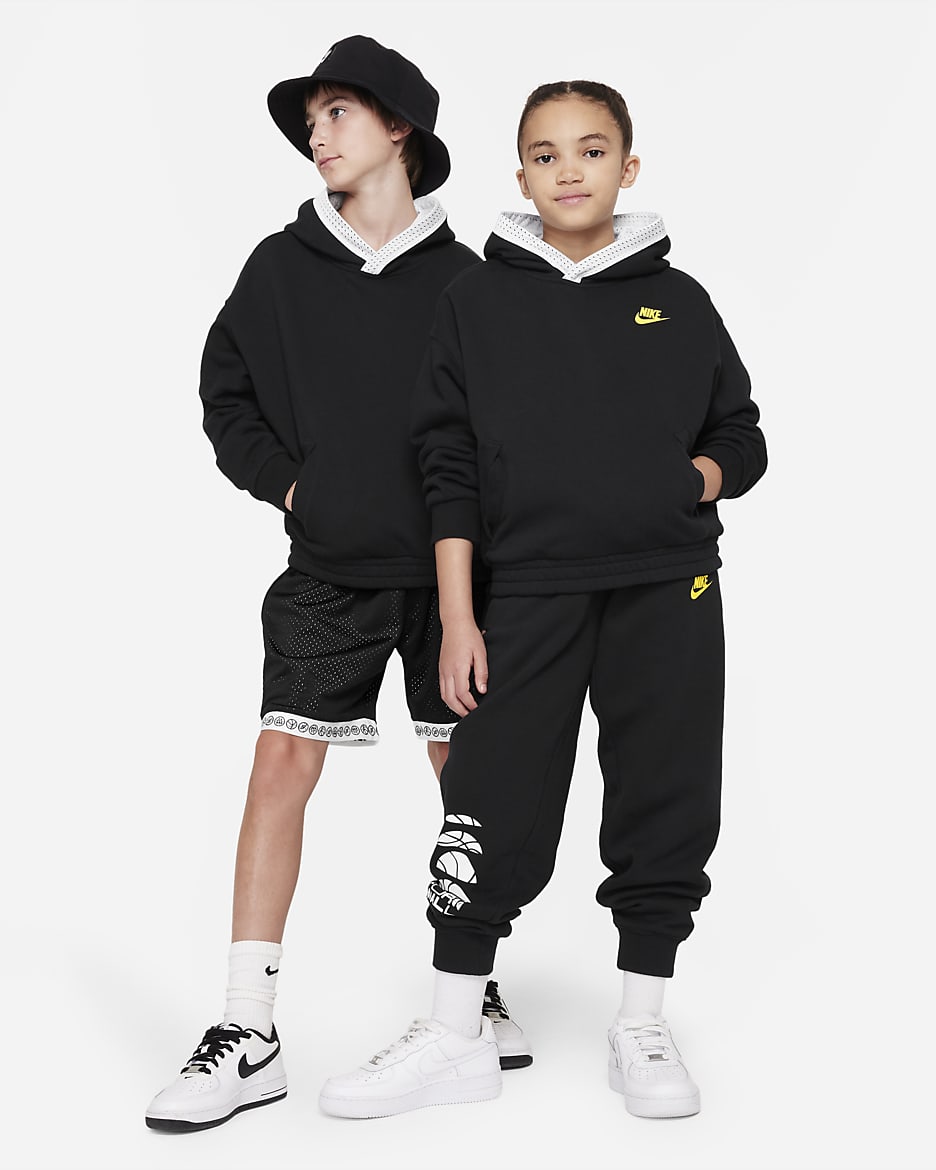 Nike Culture of Basketball Older Kids' Reversible Hoodie - Black/White/Opti Yellow