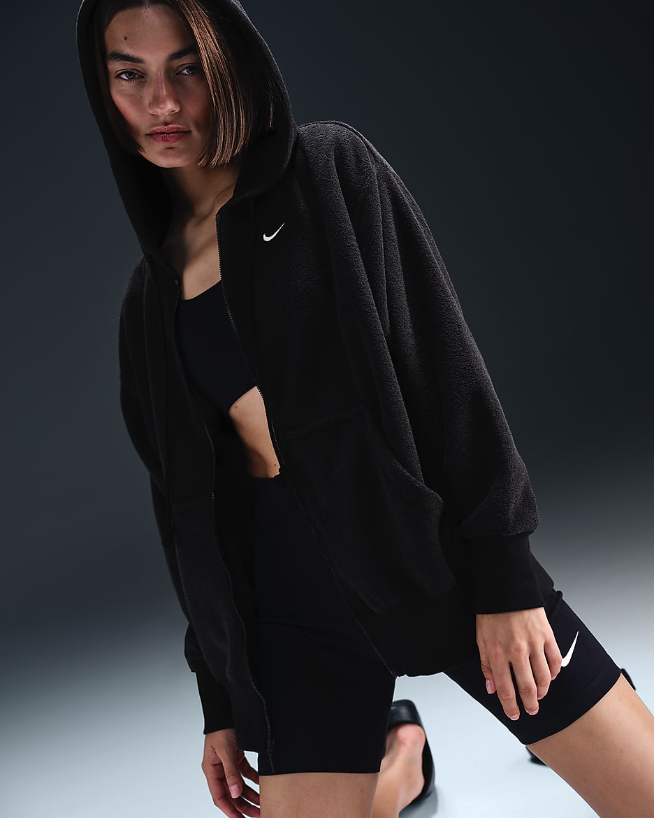 Nike Sportswear Phoenix Plush Women's Oversized Cozy Fleece Full-Zip Hoodie - Black/Sail