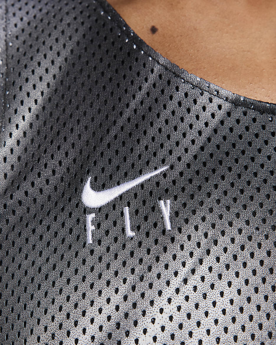 Camiseta de tirantes de básquetbol Dri-FIT reversible para mujer Nike Swoosh Fly - Negro/Blanco