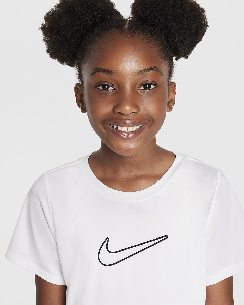 Nike One Fitted Big Kids' (Girls') Dri-FIT Short-Sleeve Top - White/Black