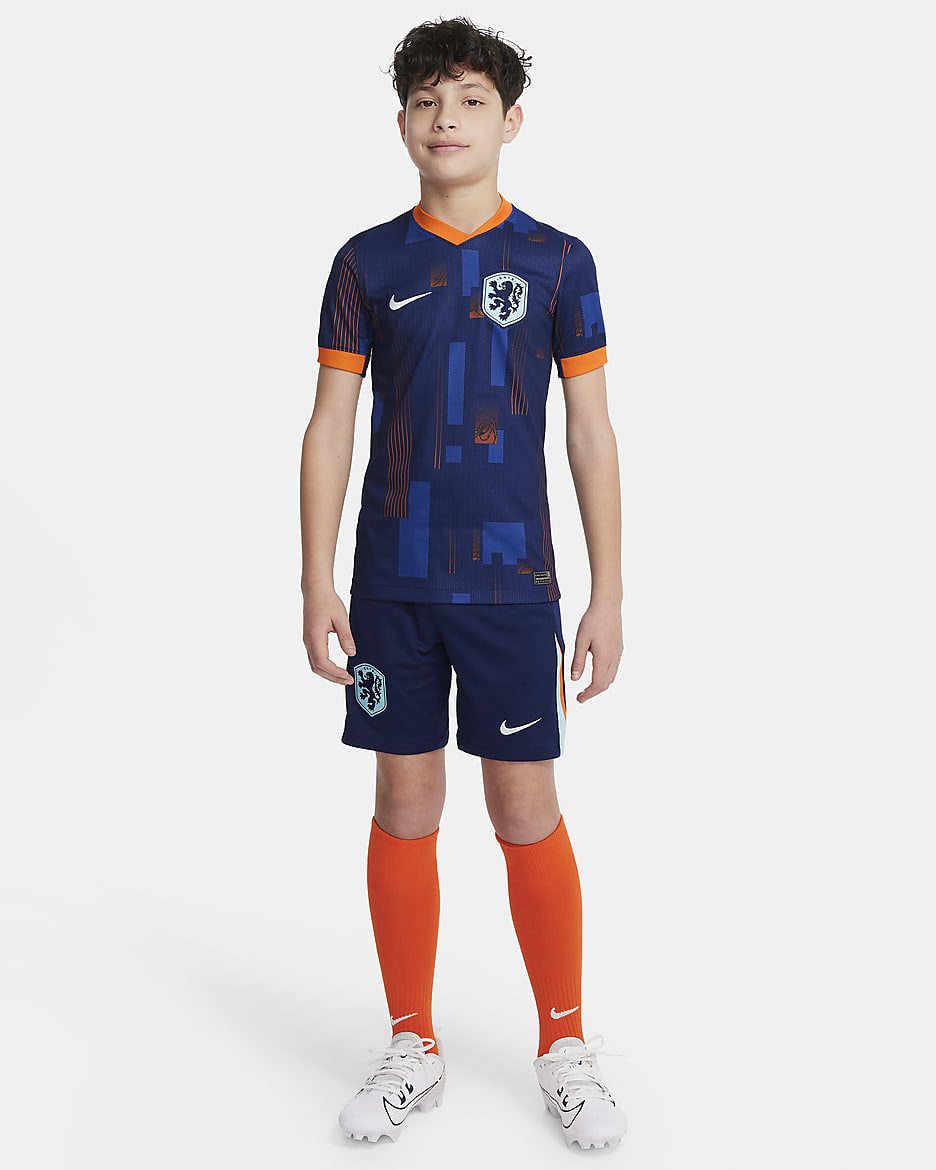 Netherlands (Men's Team) 2024/25 Stadium Away Nike Dri-FIT Soccer Replica Fußballtrikot für ältere Kinder - Blue Void/Safety Orange/Copa/Weiß