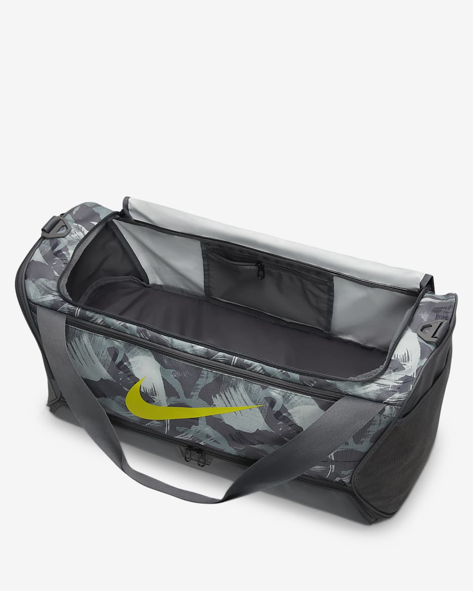 Nike Brasilia Printed Duffel Bag (Medium, 60L) - Iron Grey/Iron Grey/Bright Cactus