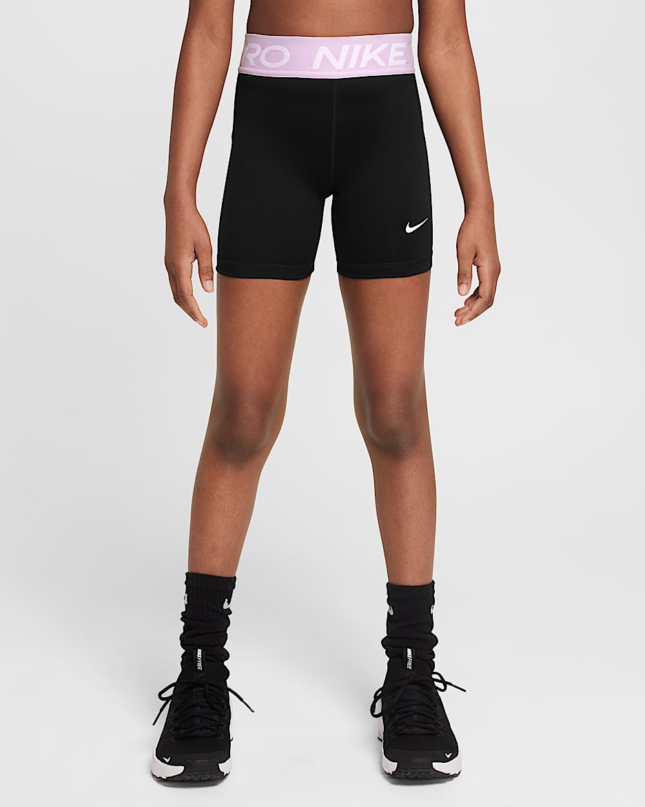 Short Nike Pro pour fille - Noir/Doll/Blanc
