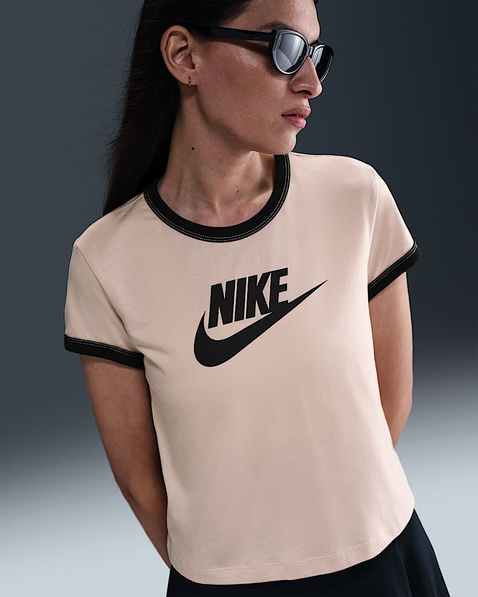 Nike Sportswear Women's Short-Sleeve Ringer T-Shirt - Sanddrift/Black