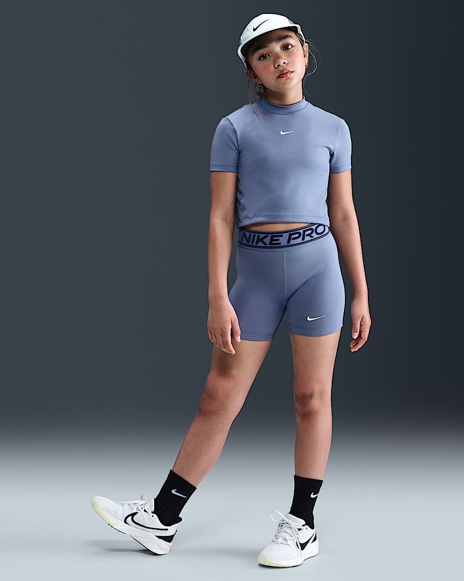 Nike Pro Dri-Fit Shorts (ca. 7,5 cm, ältere Kinder, Mädchen) - World Indigo/Midnight Navy/Weiß