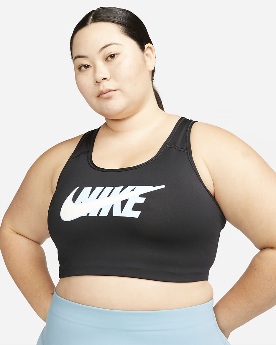 Nike Swoosh Icon Clash Women's Medium-Support Non-Padded Sports Bra (Plus Size) - Black/Dark Smoke Grey