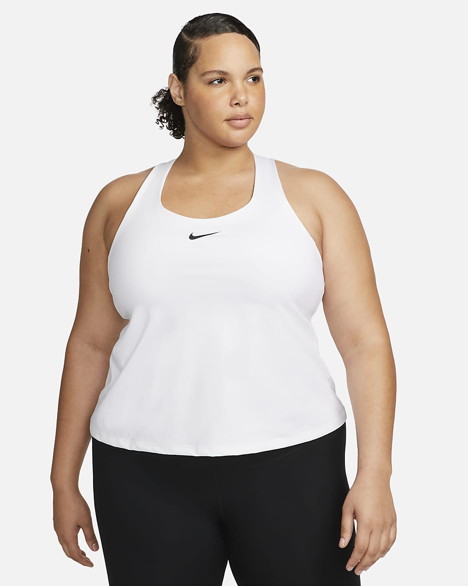 Nike Swoosh Women's Medium-Support Padded Sports Bra Tank (Plus Size) - White/Stone Mauve/Black