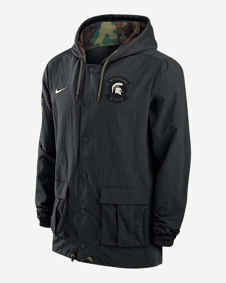 Michigan State Men's Nike Full-Snap Hooded Military Jacket - Black
