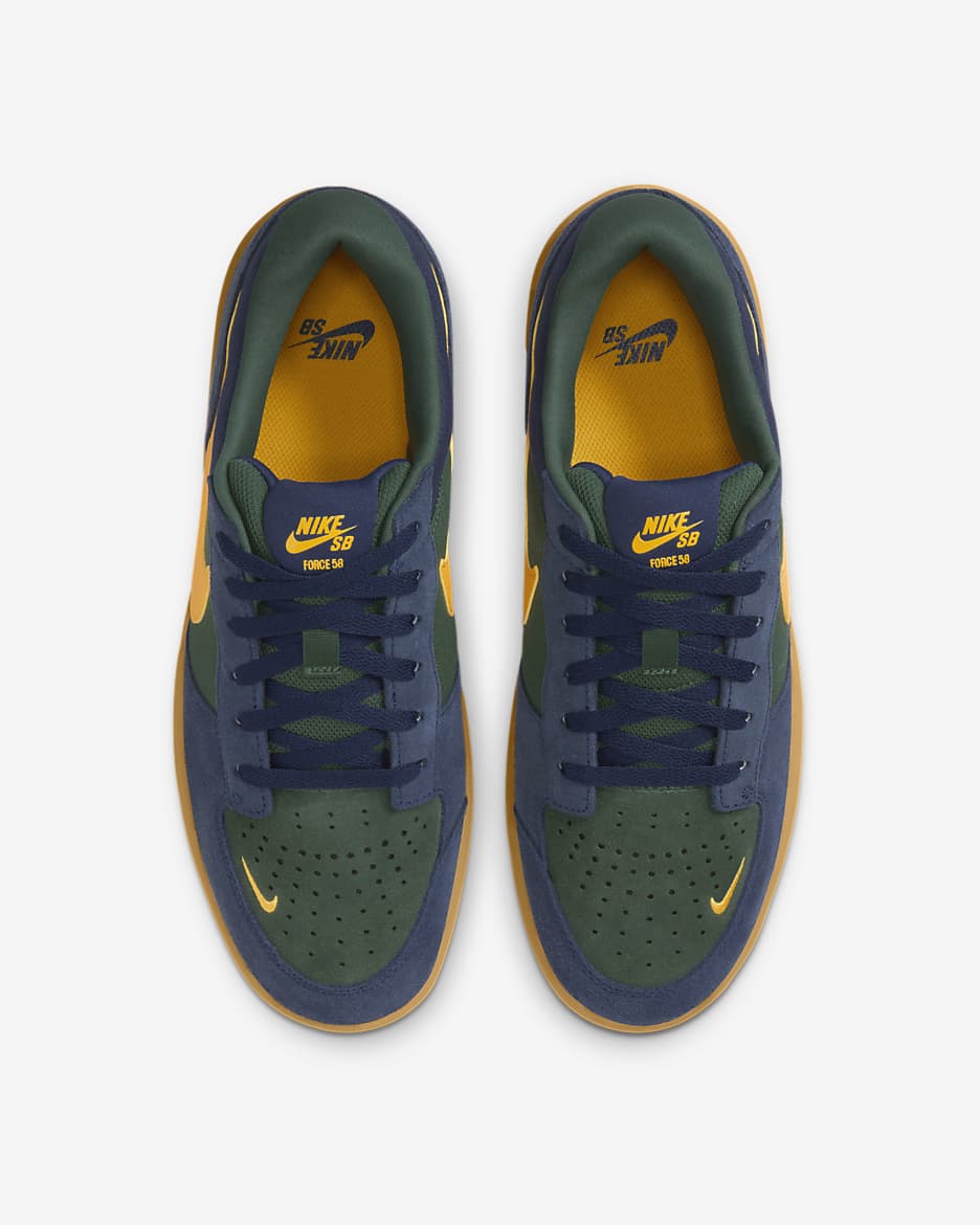 Nike SB Force 58 Skate Shoes - Midnight Navy/Fir/Gum Light Brown/University Gold