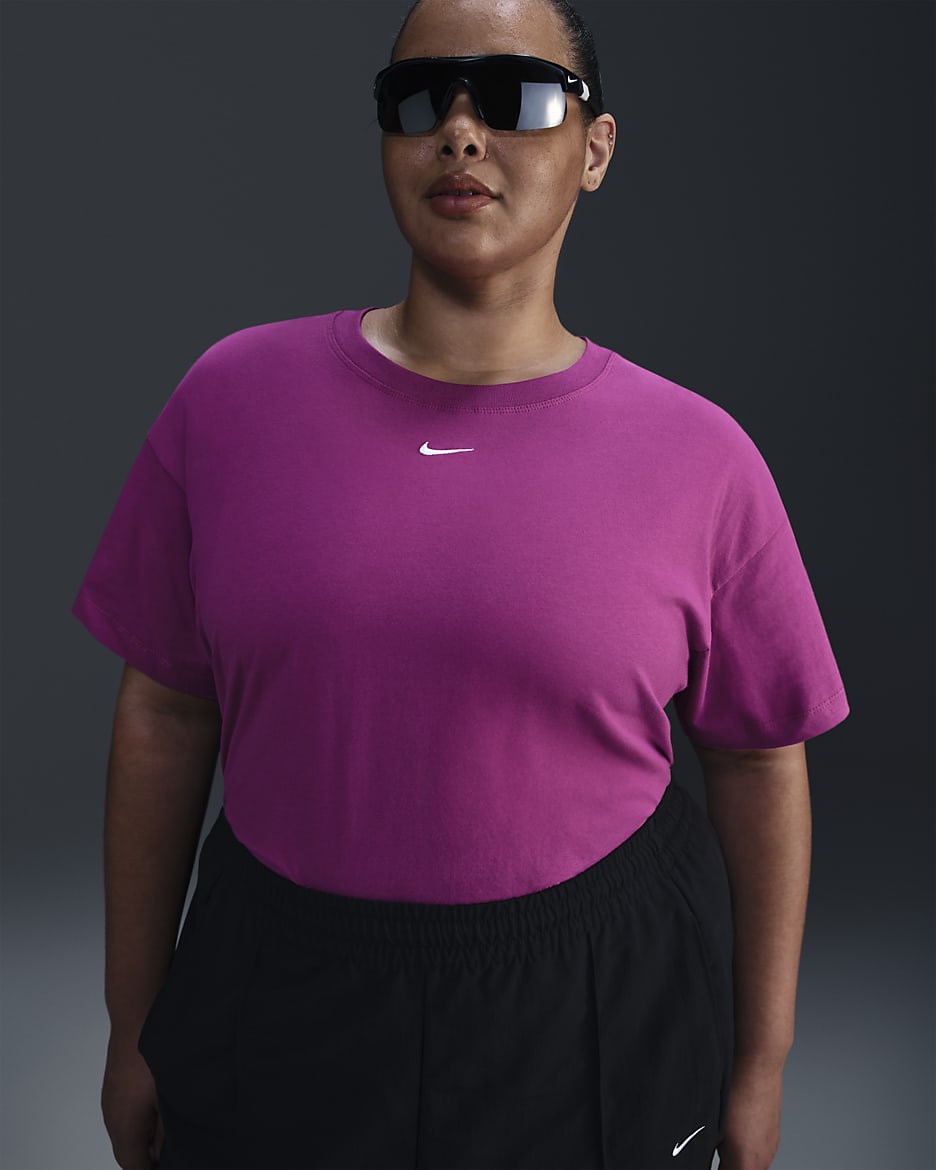 Nike Sportswear Essential Camiseta (Talla grande) - Mujer - Hot Fuchsia/Blanco