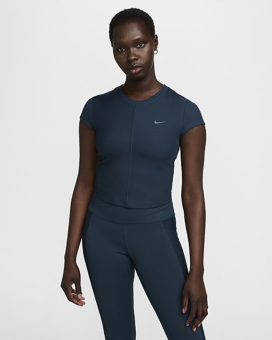 Nike One Fitted Rib Women's Dri-FIT Short-Sleeve Cropped Top - Armory Navy/White