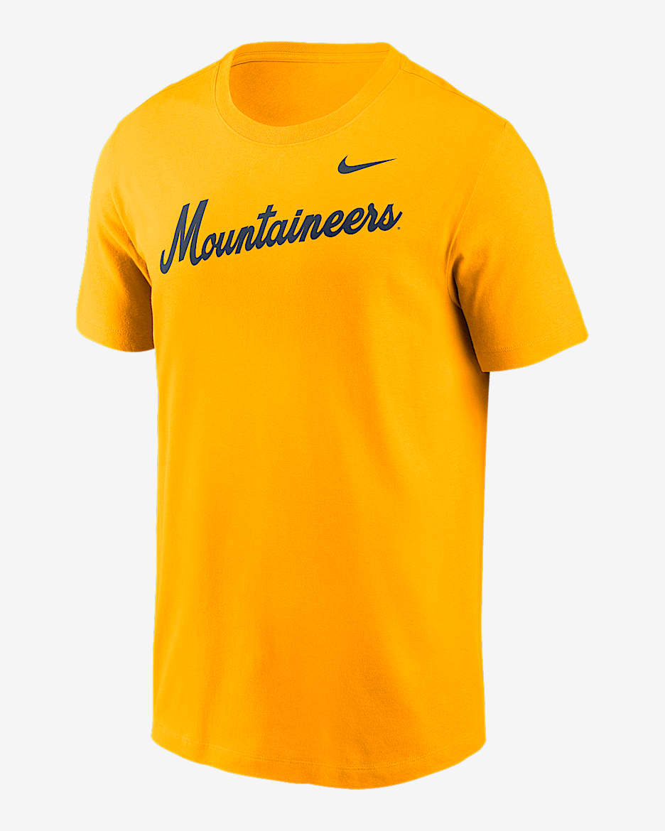 Playera universitaria Nike para hombre West Virginia Mountaineers Baseball Wordmark - Oro