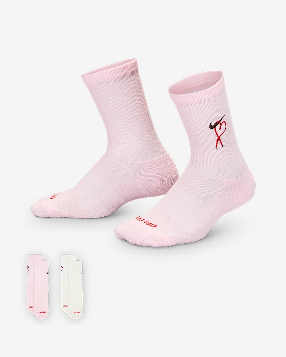 Nike Dri-FIT Younger Kids' V-Day Cushioned Crew Socks (2 Pairs) - Pink Foam