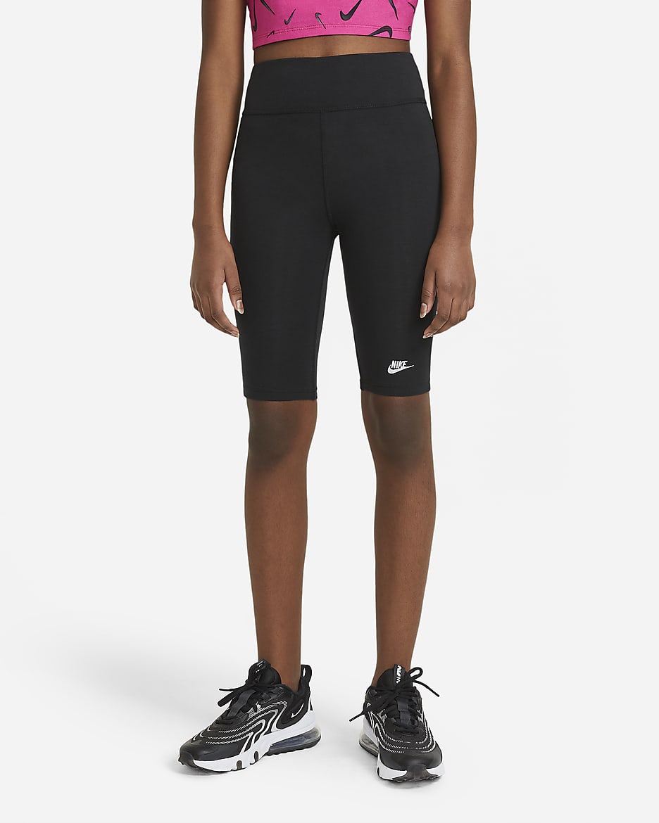 กางเกงปั่นจักรยานขาสั้น 9 นิ้วเอวสูงเด็กโต Nike Sportswear (หญิง) - ดำ/ขาว