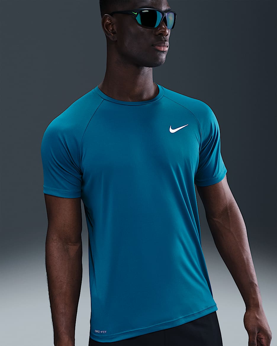 Camiseta Hydroguard de natación de manga corta para hombre Nike Essential - Verde abismo/Blanco