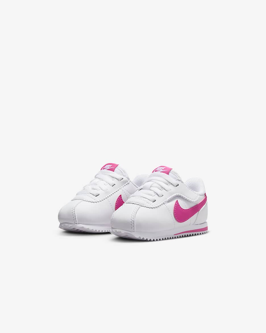 รองเท้าทารก/เด็กวัยหัดเดิน Nike Cortez EasyOn - ขาว/Laser Fuchsia