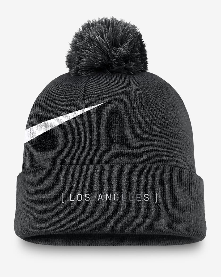 Los Angeles Dodgers Peak Men's Nike MLB Cuffed Pom Beanie - Black