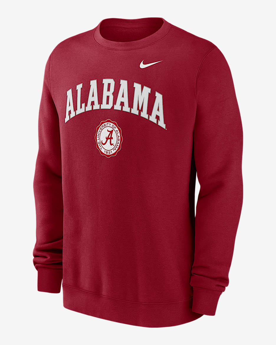 Alabama Crimson Tide Arched Seal Men's Nike College Pullover Crew - Team Crimson