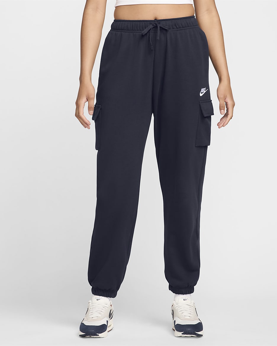 Nike Sportswear Club Fleece Women's Mid-Rise Oversized Cargo Sweatpants - Obsidian/White
