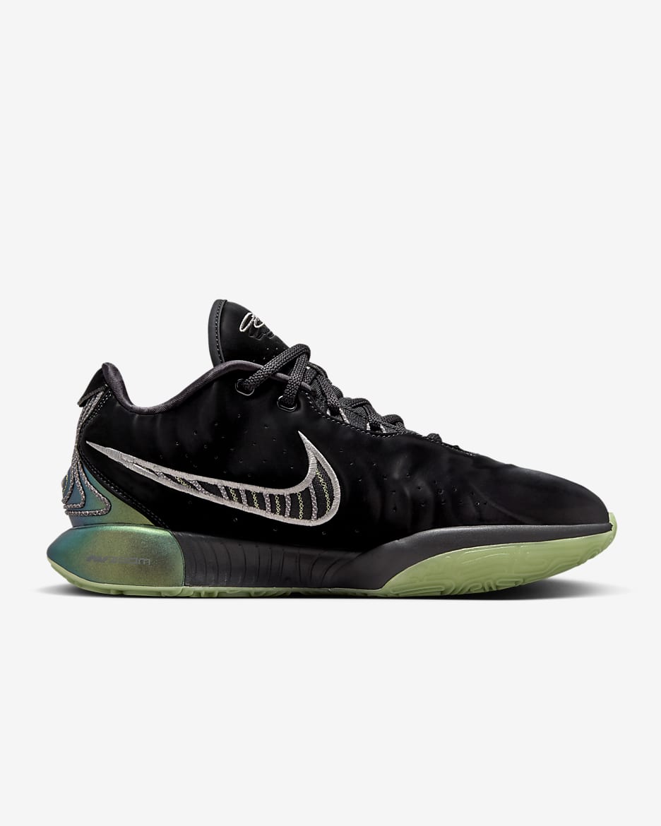 Calzado de básquetbol LeBron XXI "Tahitian" - Negro/Gris hierro/Verde aceite/Peltre metalizado