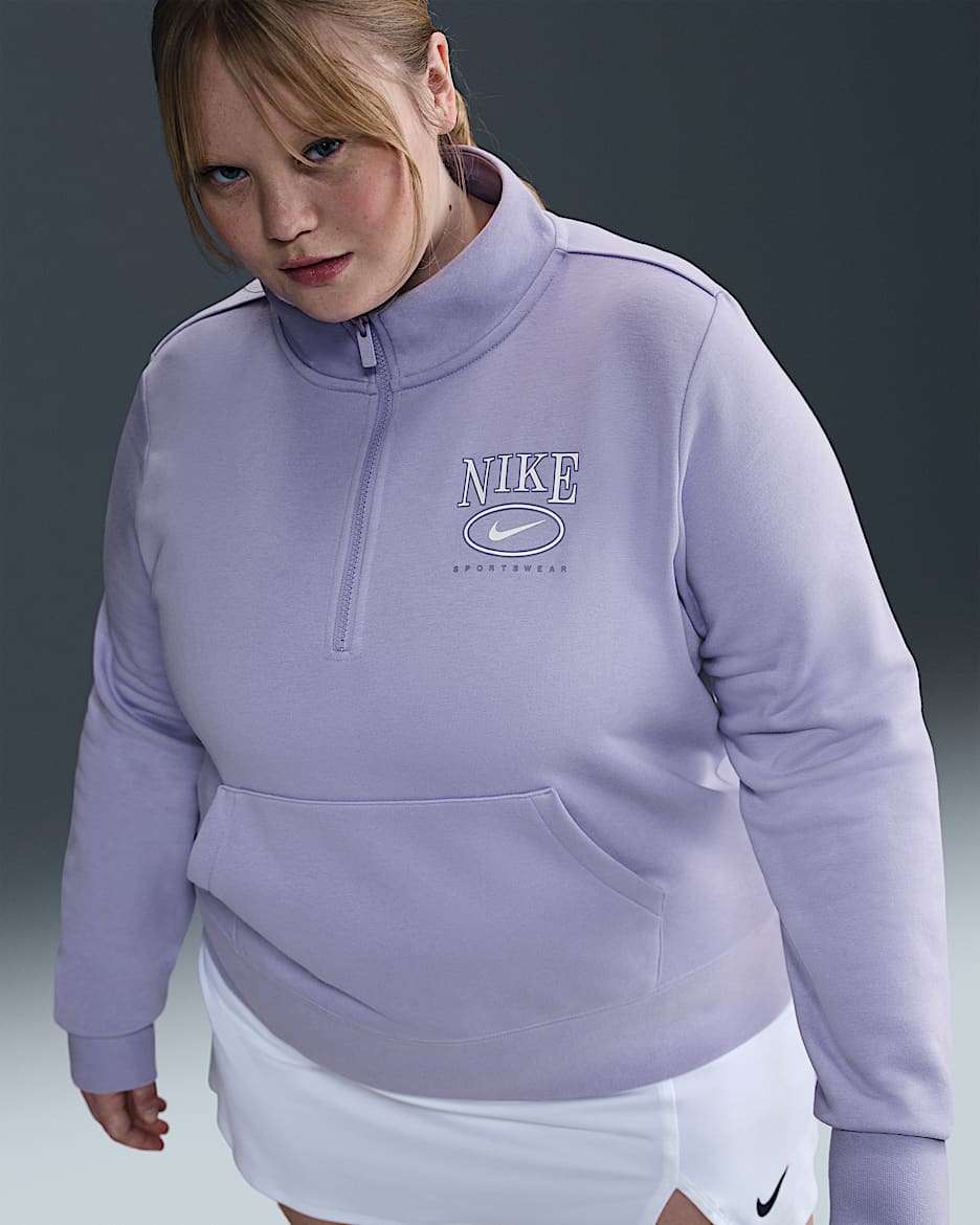Nike Sportswear Club Fleece Women's Mock-Neck 1/2-Zip Graphic Top (Plus Size) - Lilac Ice