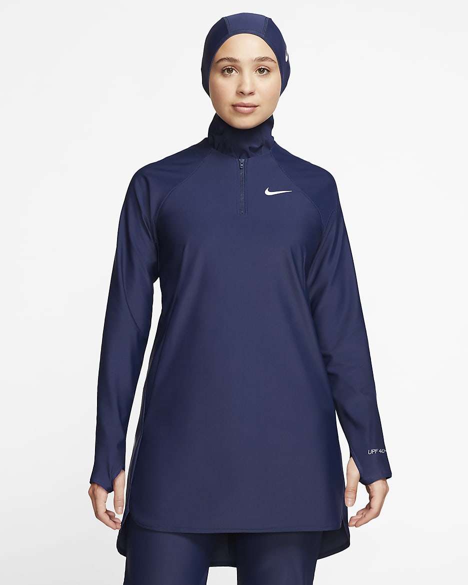 Fuldt dækkende Nike Victory-svømmetunika til kvinder - Midnight Navy/Midnight Navy/hvid